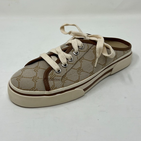 Ralph Lauren Cissy Camel Signature Fabric Mule Sneaker Women's Size 8.5B VTG NEW - Picture 2 of 14